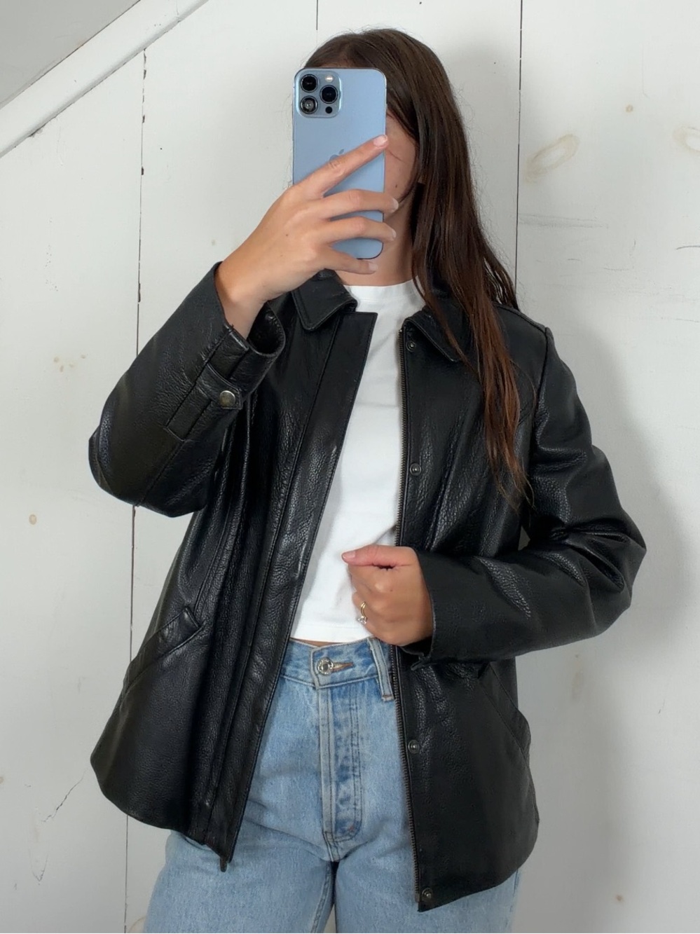 Vintage Eddie Bauer Black Leather Jacket Women’s M Half Belt Newsboy Moto Biker